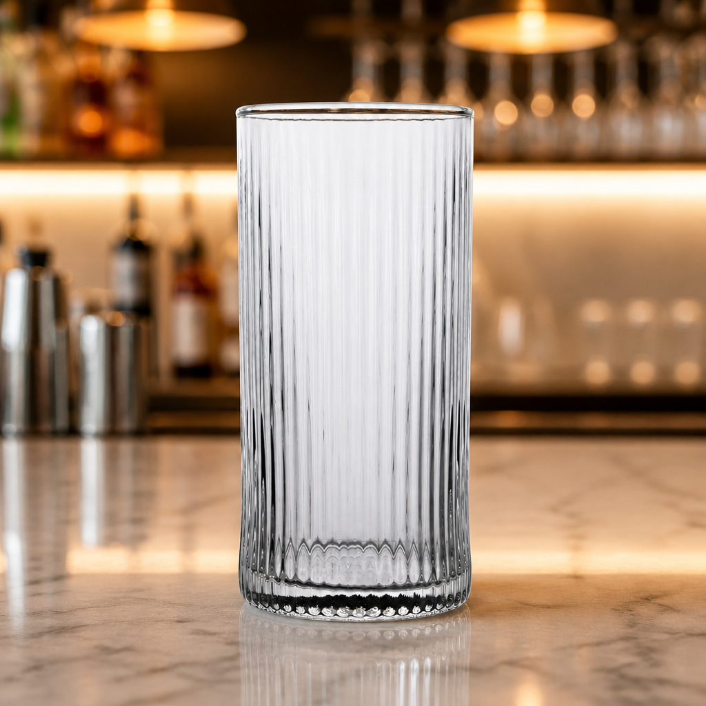 370ml Commercial Hi Ball Glasses - Ribbed Design (6 Pack)