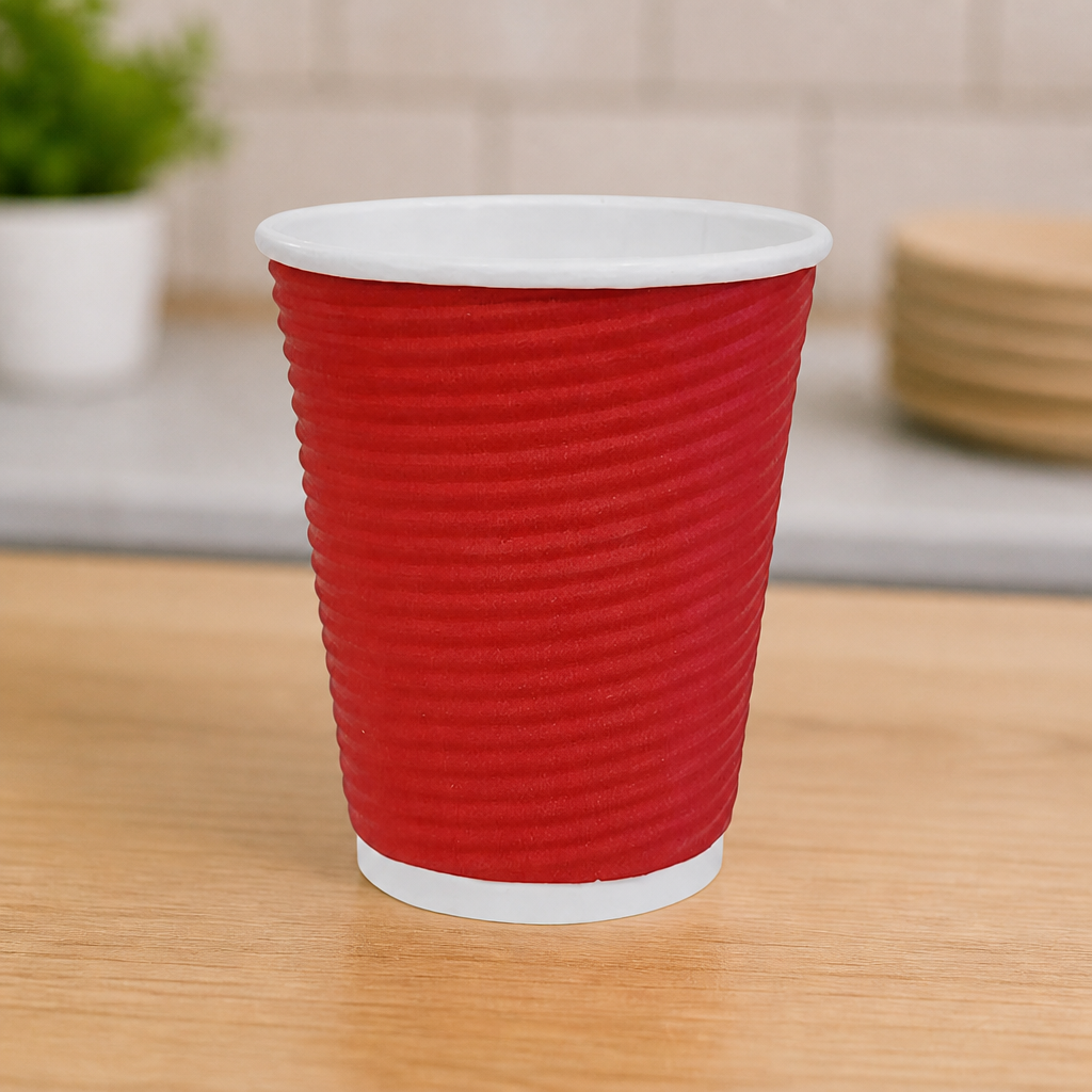 Commercial Disposable Coffee Cups 227ml Red Ripple Wall 25 Pack