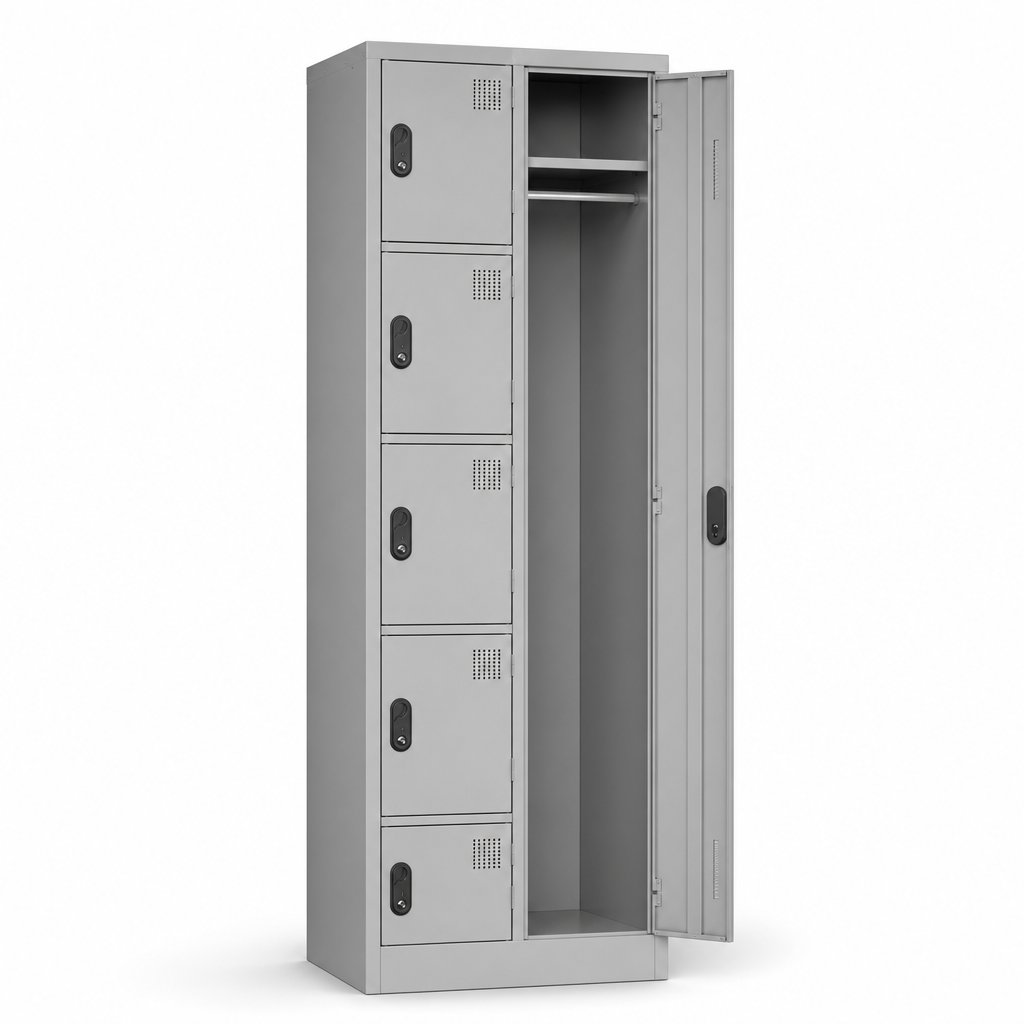Five Compartment Steel Locker with Integrated Wardrobe