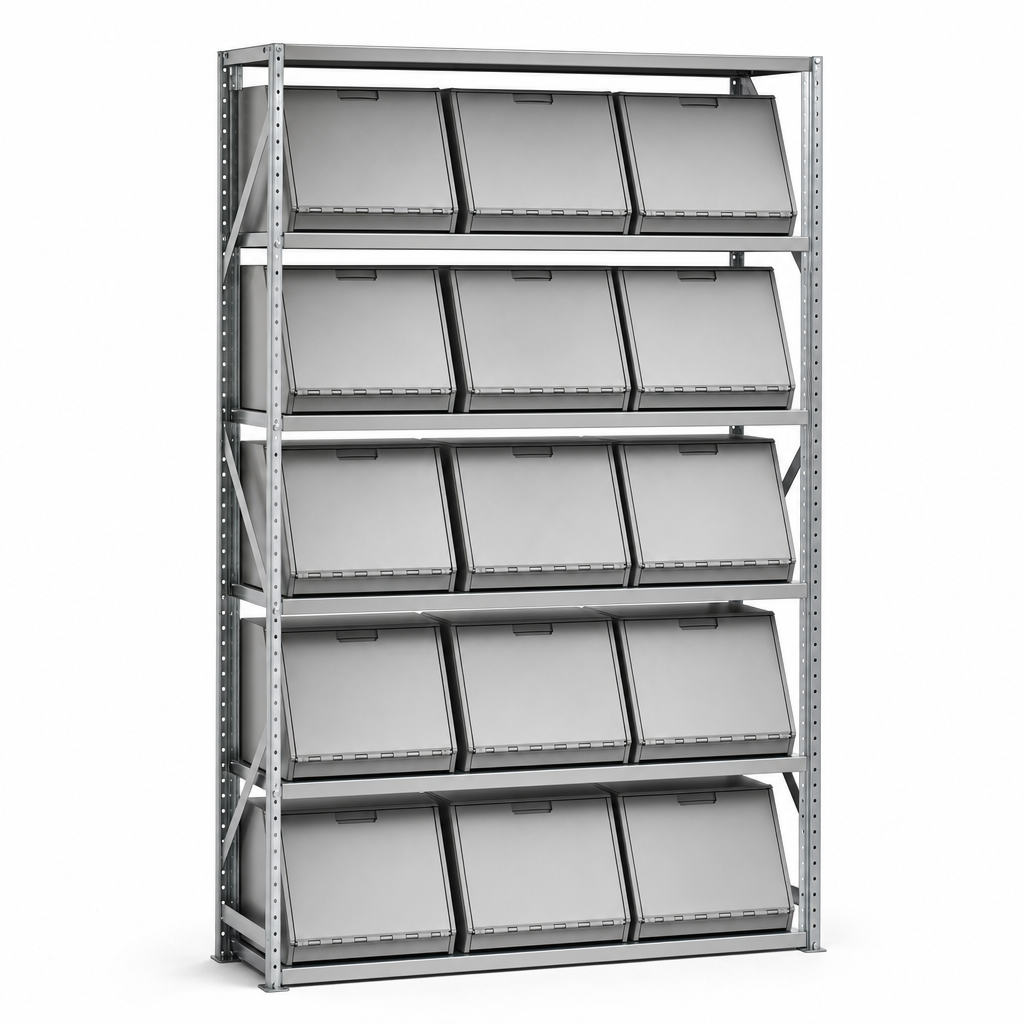 Flip Top Storage Shelving Bay with 15 Boxes