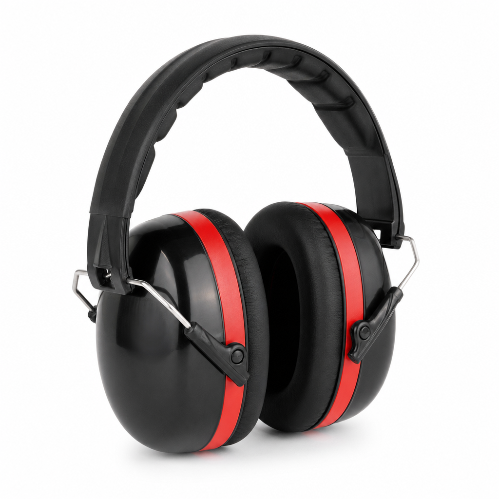 Folding Ear Defenders – Black and Red Earmuffs
