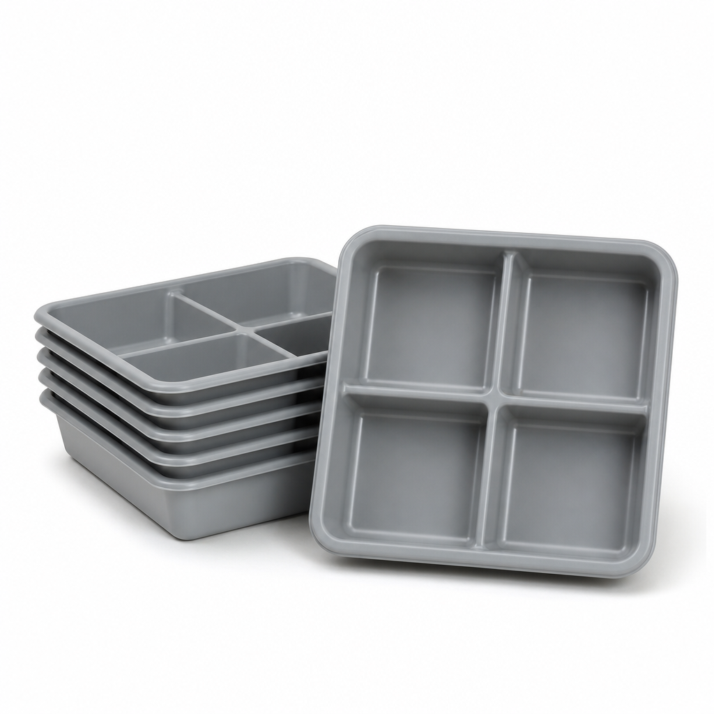 Four-Compartment Plastic Divider Trays Pack of 6