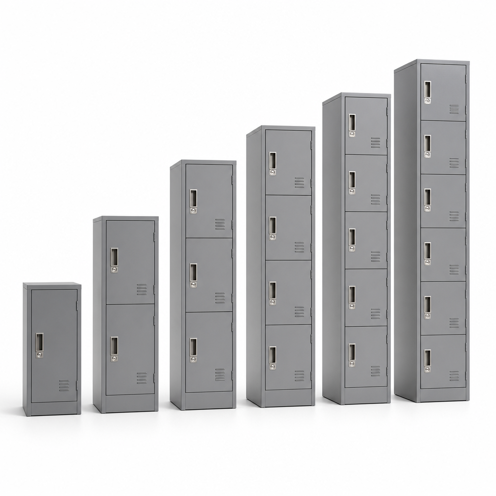 Grey Steel Office Lockers with 1 to 6 Doors