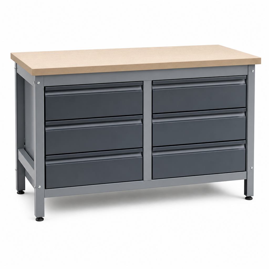 Heavy Duty 6-Drawer Workbench with Lino Worktop 840x1500x750mm