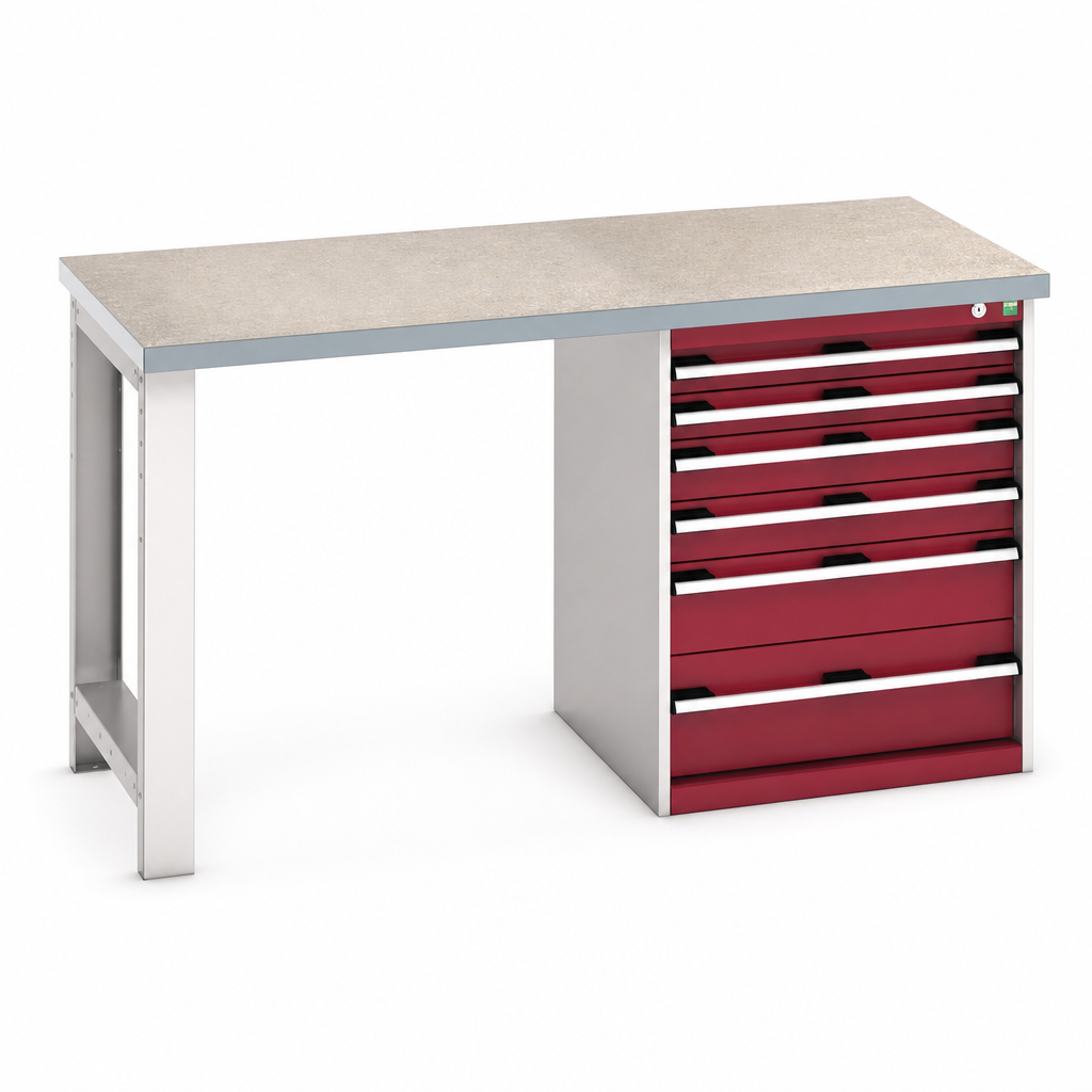 Heavy Duty 6-Drawer Workbench with Lino Worktop 840x1500x750mm