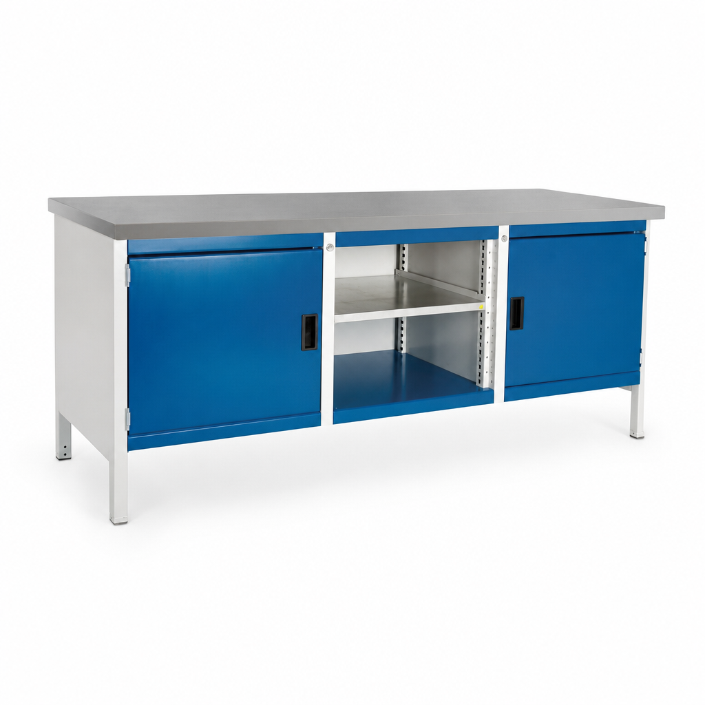 Heavy Duty Industrial Workbench with Twin Storage Cabinets