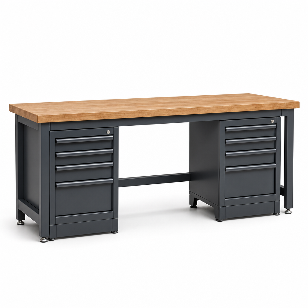 Heavy Duty Industrial Workbench with Twin Storage Cabinets