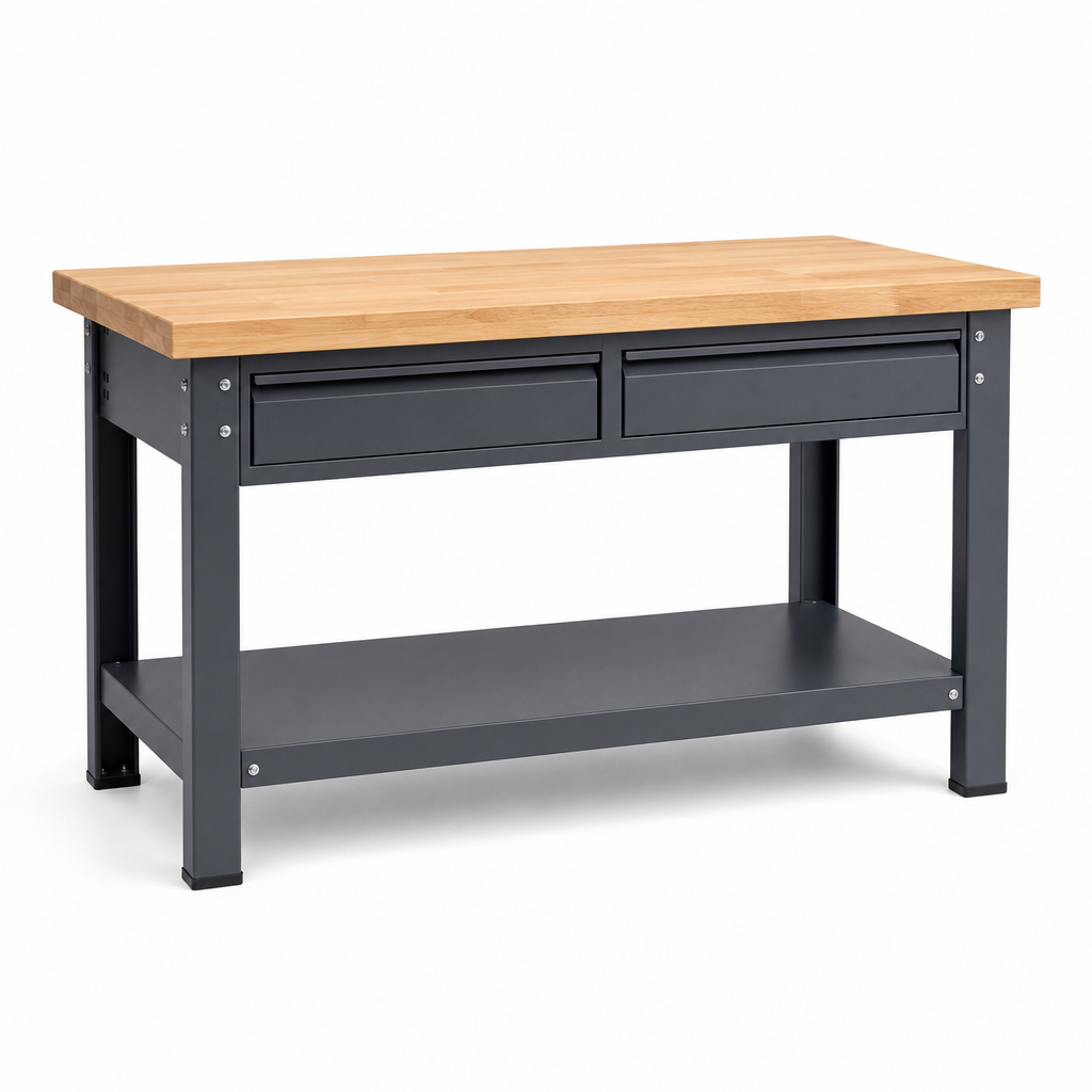 Heavy Duty Industrial Workbench with Wood Top 840x1500x750mm