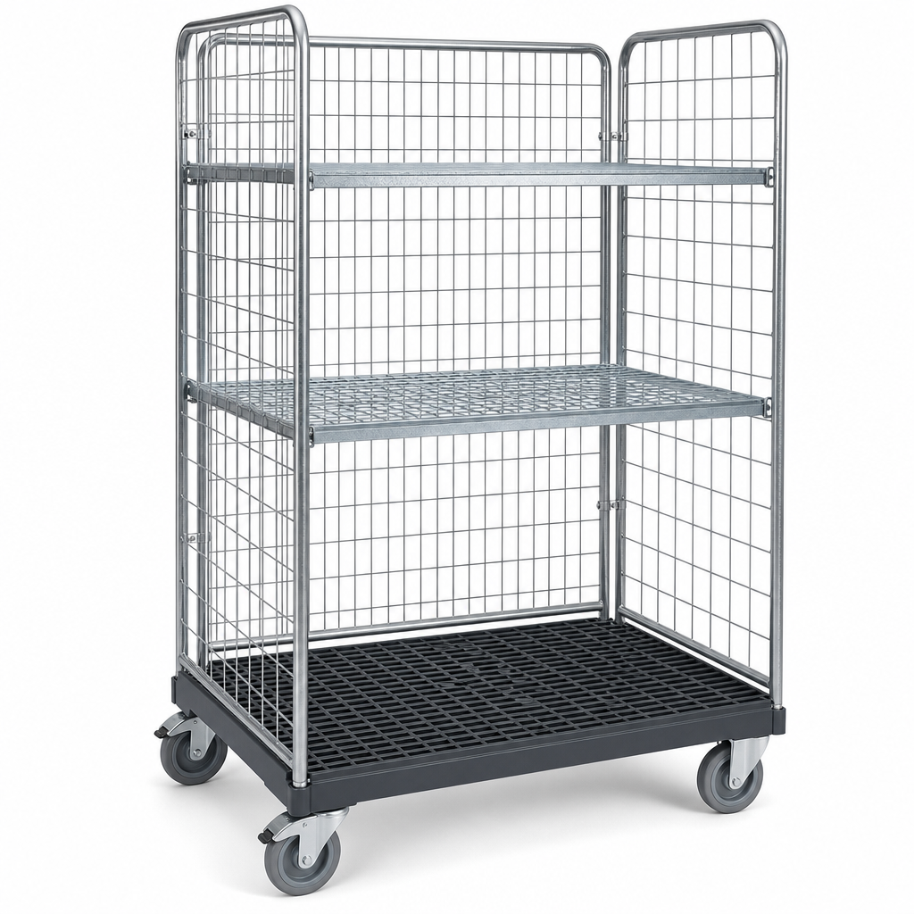 Heavy Duty Large Roll Cage with Shelves and Three Sides