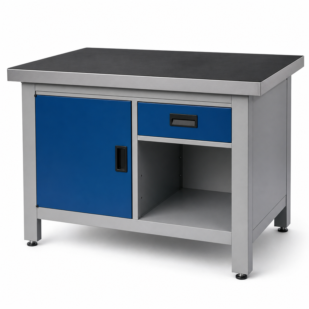 Heavy Duty Lino Top Workbench with Cupboard and Drawer 840x750x750mm