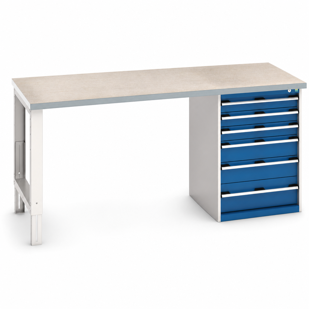 Heavy Duty Steel Workbench with Lino Worktop and Drawers 2000mm