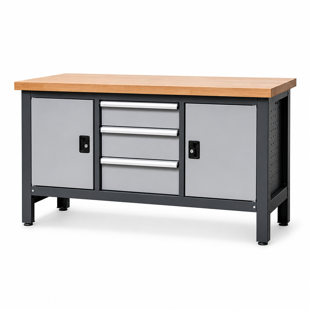 Heavy Duty Workbench with 3 Drawers and 2 Cupboards