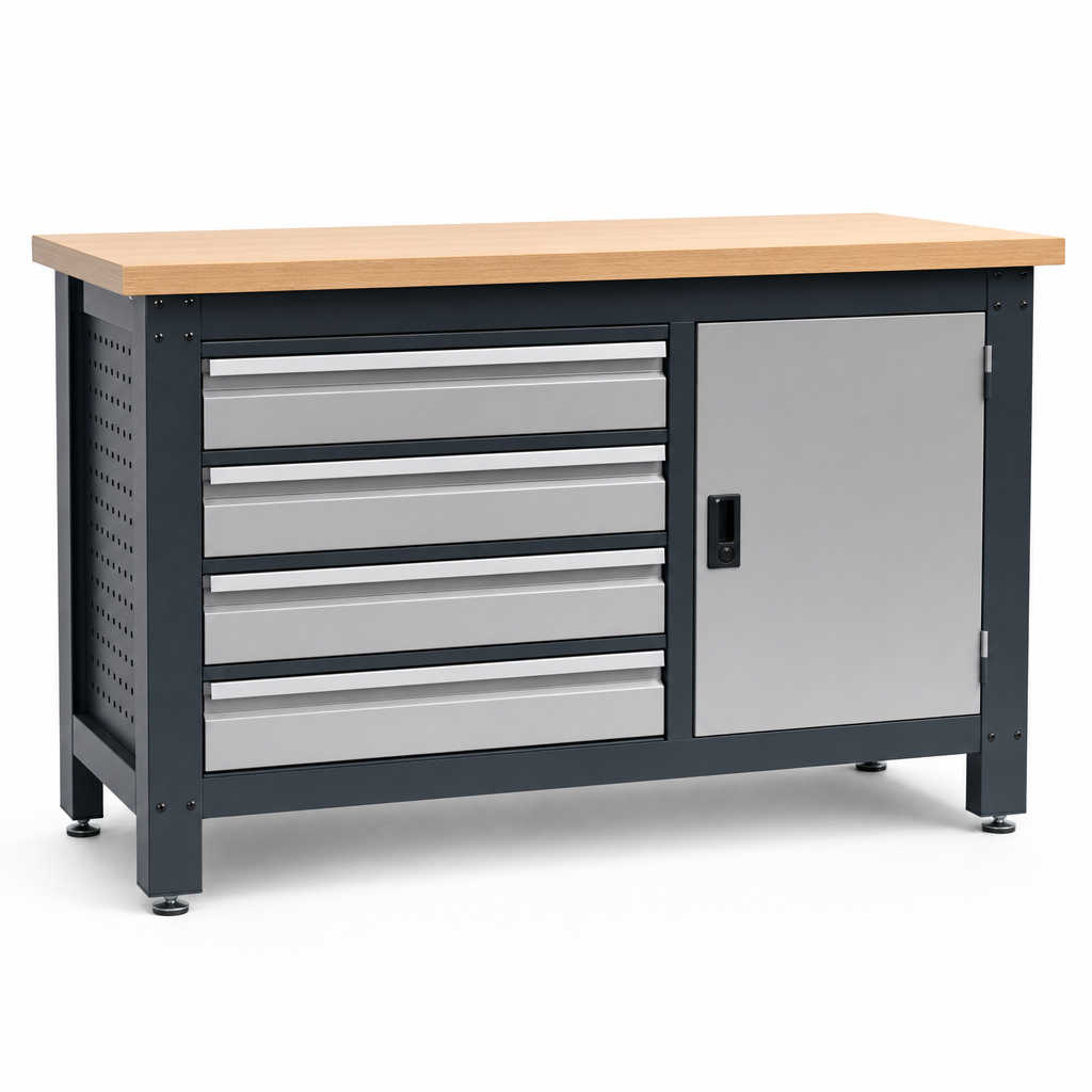 Heavy Duty Workbench with 4 Drawers and Cupboard