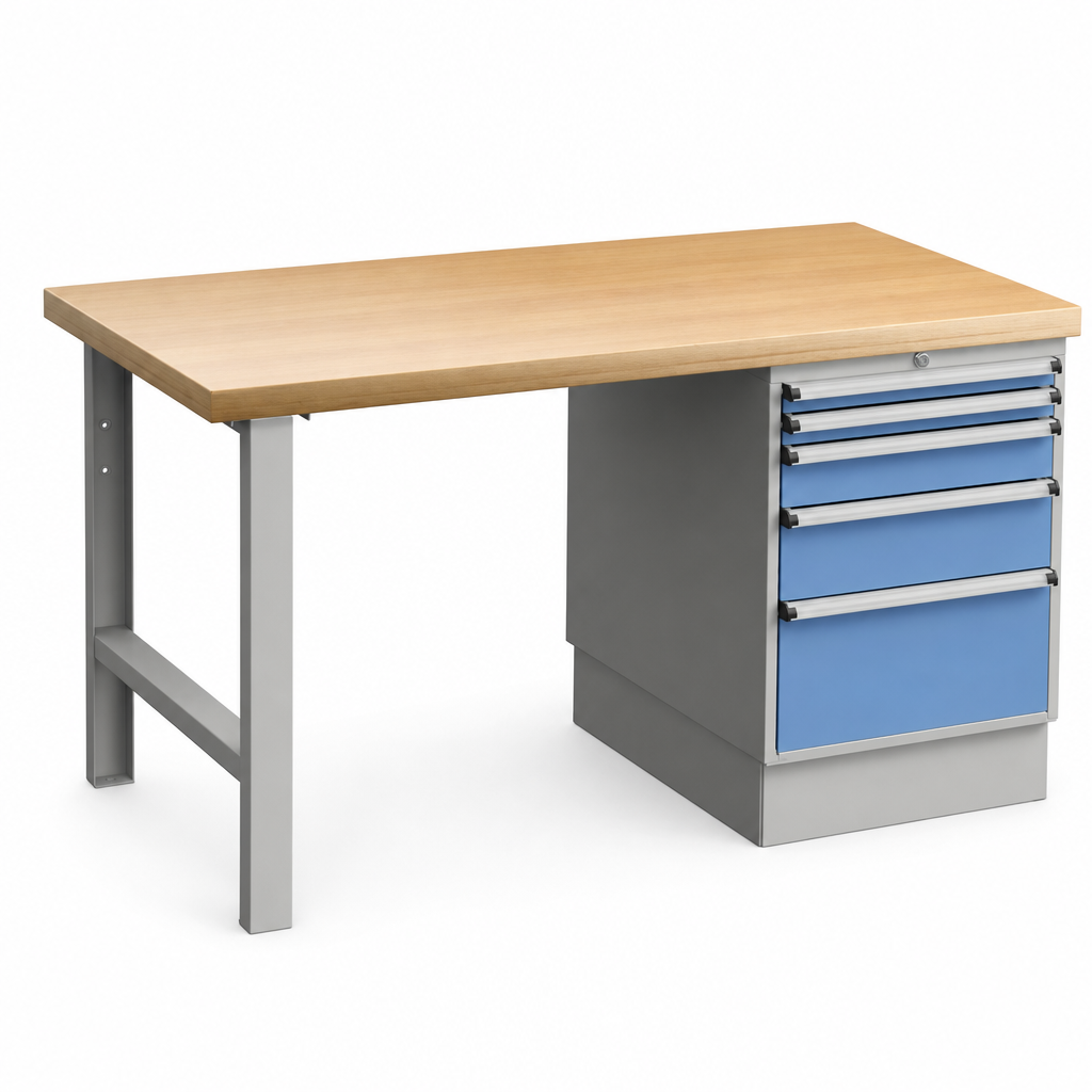Heavy Duty Workbench with 5 Drawer Storage Pedestal