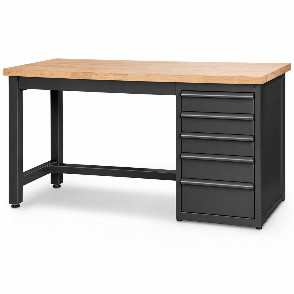 Heavy Duty Workbench with 5 Drawer Storage Pedestal
