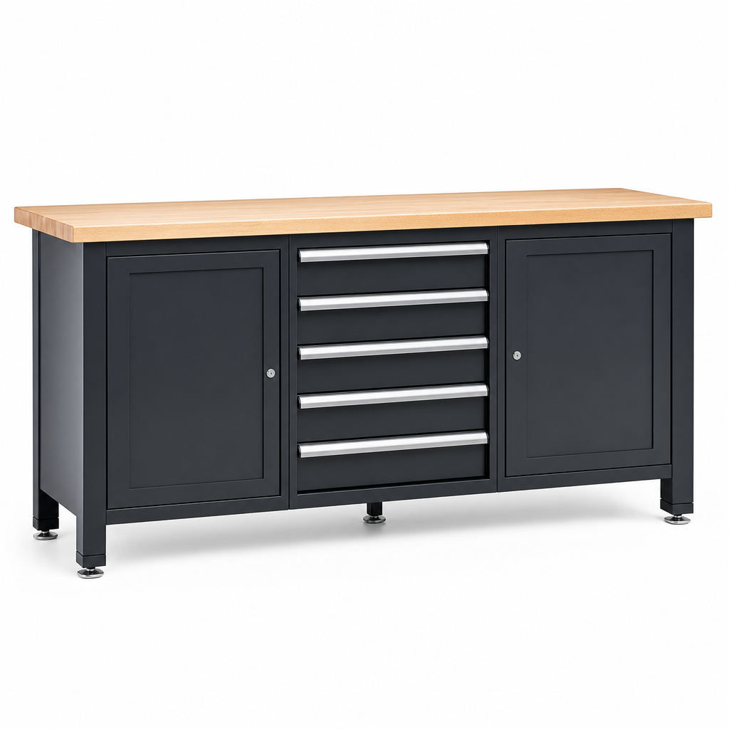 Heavy Duty Workbench with Cupboards and Drawers