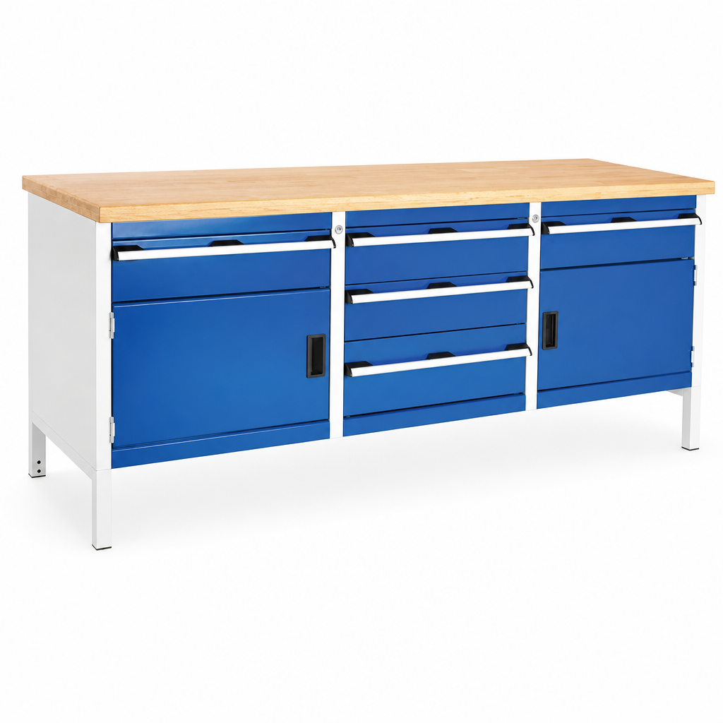 Heavy Duty Workbench with Cupboards and Drawers