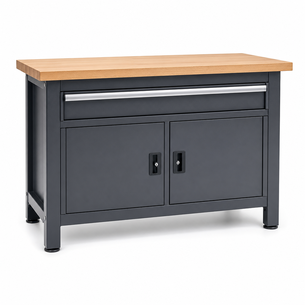 Heavy Duty Workbench with Drawer and Double Cupboards