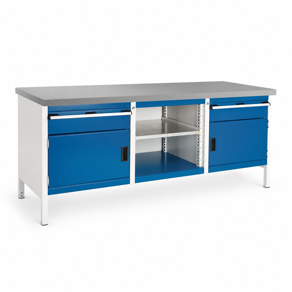 Heavy Duty Workbench With Drawers, Shelves and Cabinets