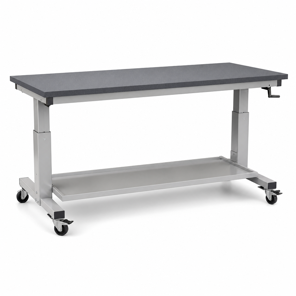 Height Adjustable Mobile Workbench with Lino Worktop 2000 x 900mm