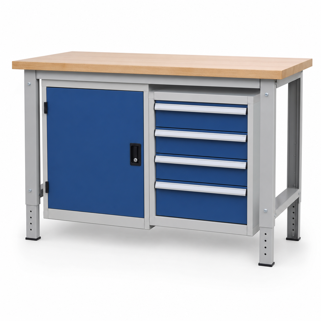 Height Adjustable Workbench with Cupboard and Drawers 1250 x 600mm