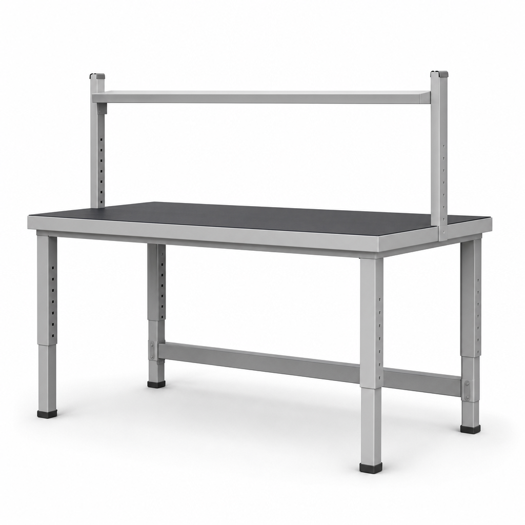 Height Adjustable Workbench with Lino Top and Shelf