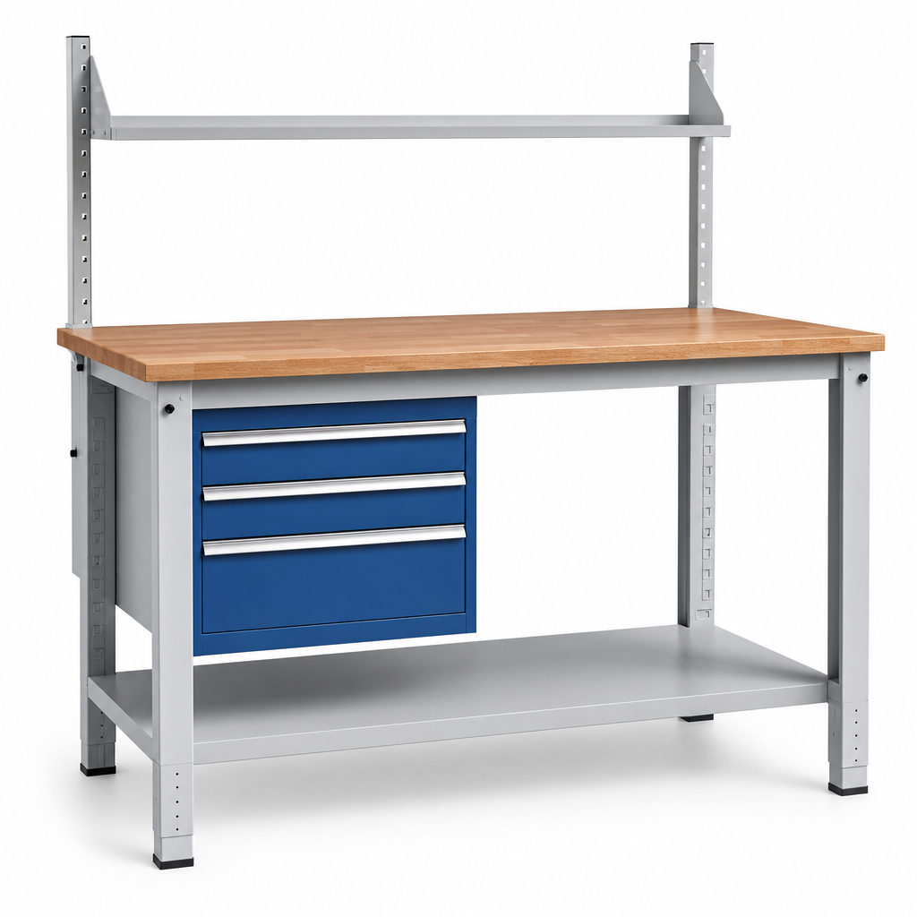 Height Adjustable Workbench with Shelf and Drawers