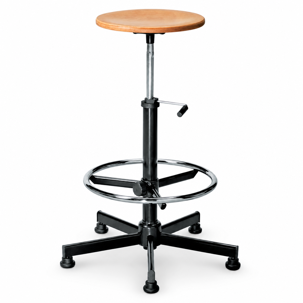 High Beech Workshop Stool with Footrest