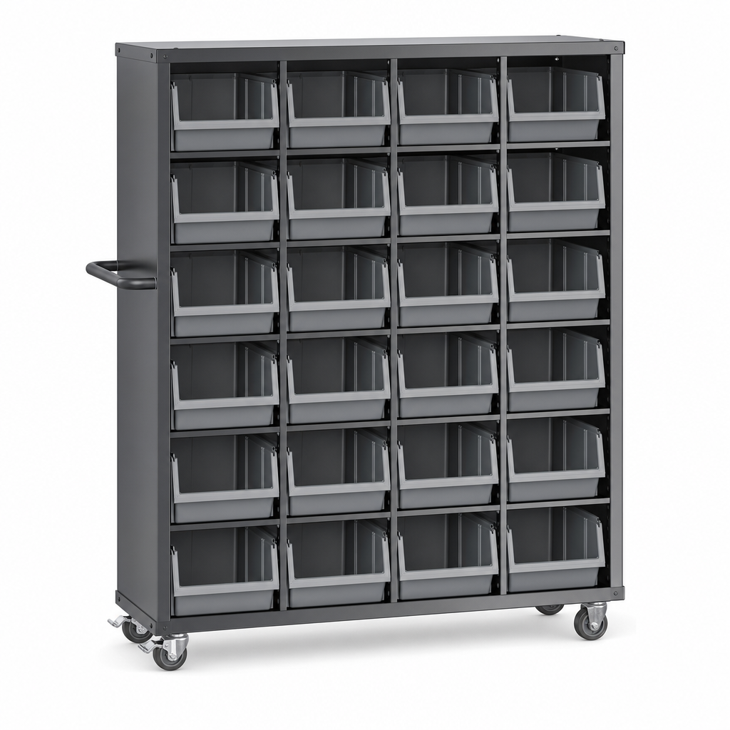 High Density Mobile Storage Cabinet with 24 Shelf Bins