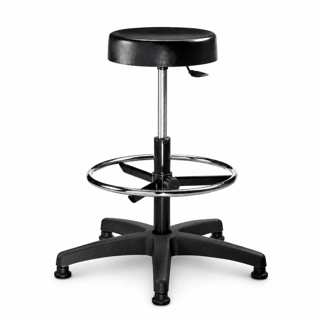 High Workshop Stool with Polyurethane Seat and Footrest