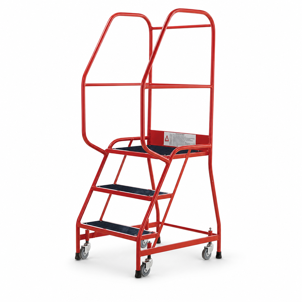 Industrial Safety Step Ladders with Guardrails and Rubber Treads