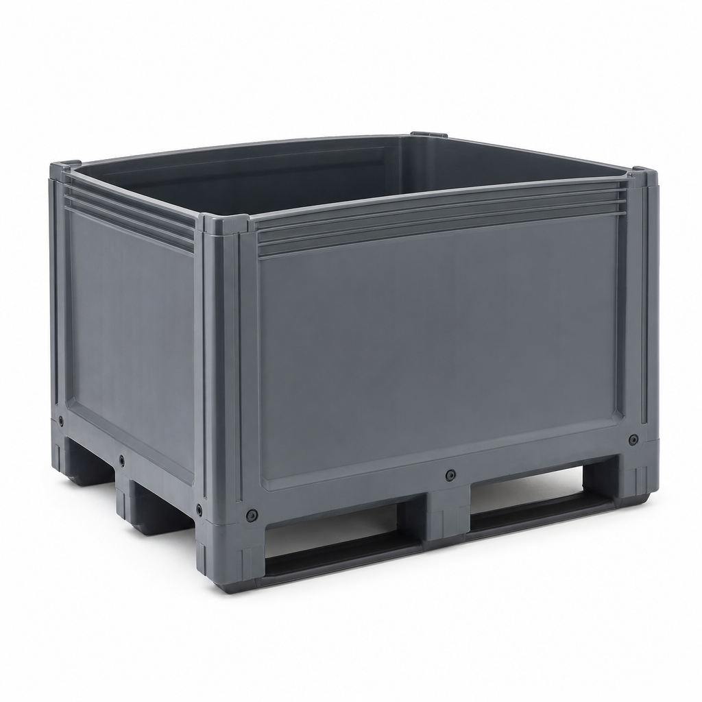 Large Plastic Pallet Boxes with Solid Walls and Forklift Skids