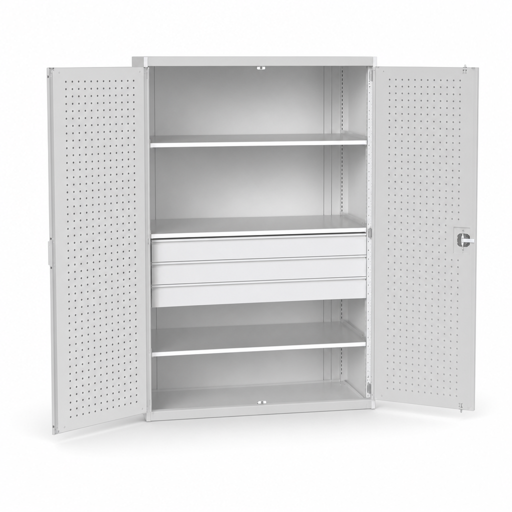 Lockable Metal Tool Cupboard with Drawers and Shelves