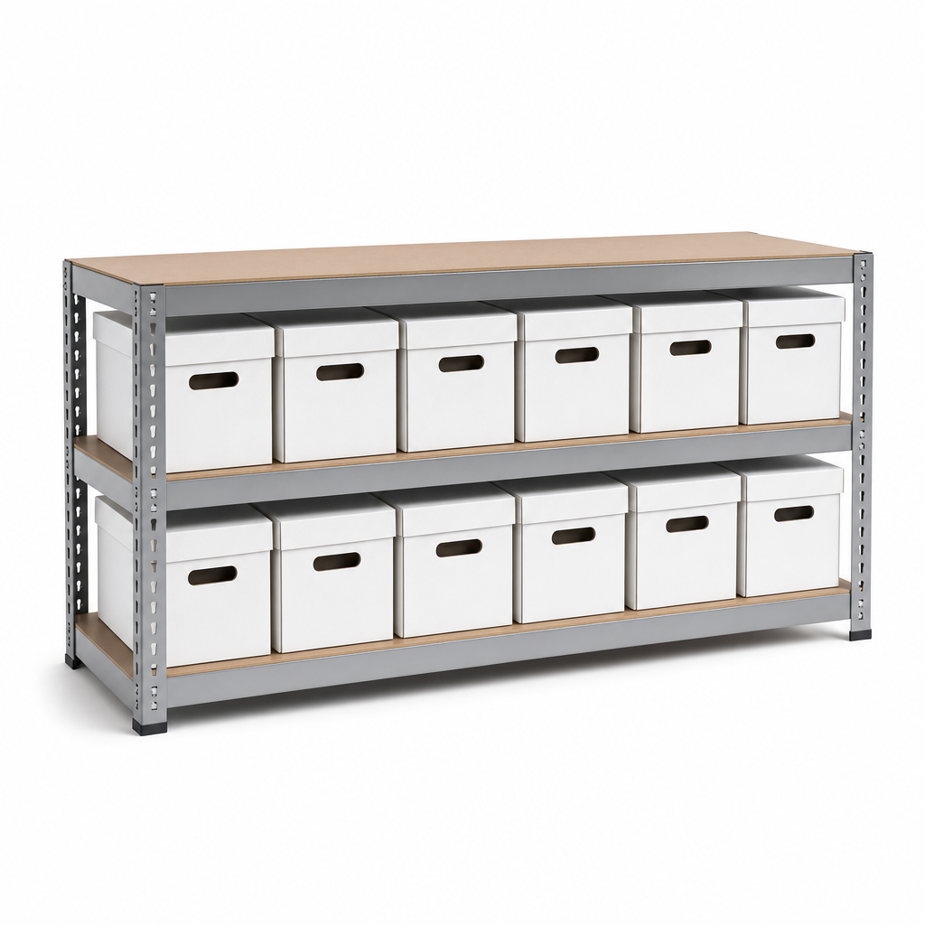 Low Level Archive Shelving with 12 Economy Document Boxes