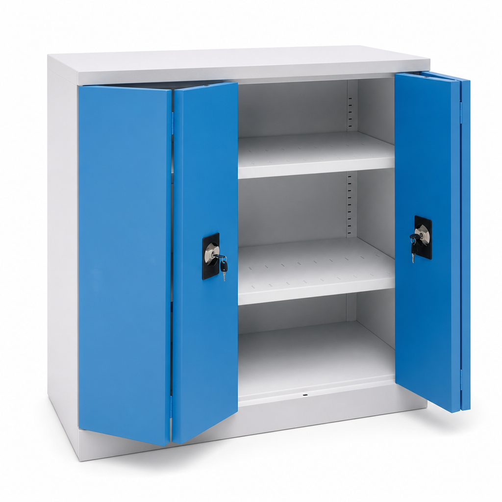 Low Steel Cabinet with 2 Space-Saving Bifold Doors