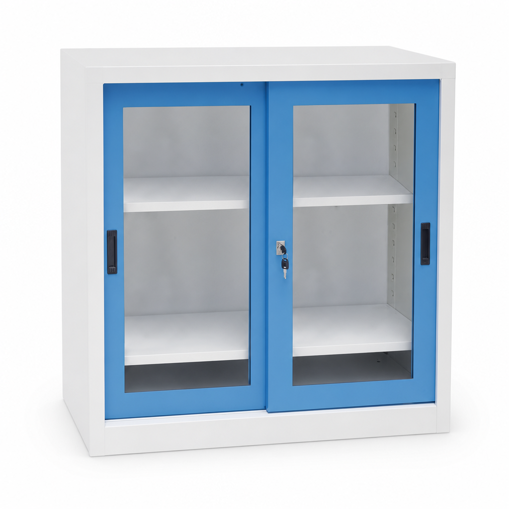 Low Steel Cabinet with Sliding Doors 100cm Wide