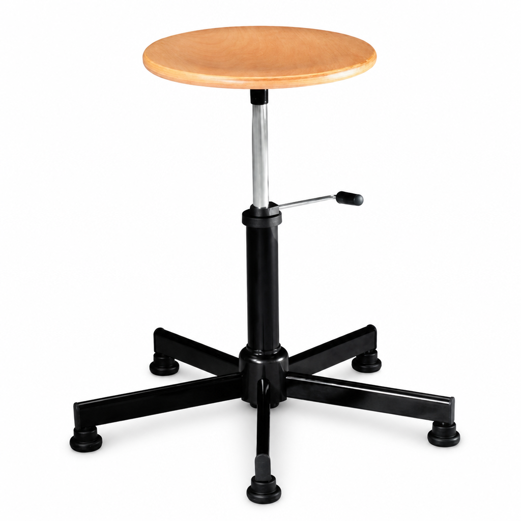 Low Wooden Workshop Stool with Fixed Feet