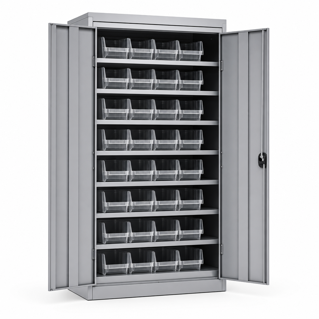 Medium Cupboard with Transparent Picking Bins and Doors