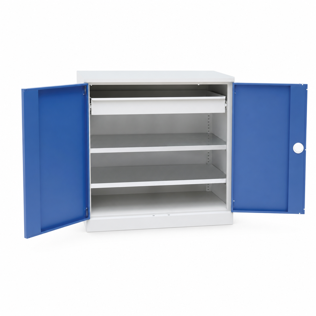Metal Low Workshop Cabinet with Shelves and Drawers