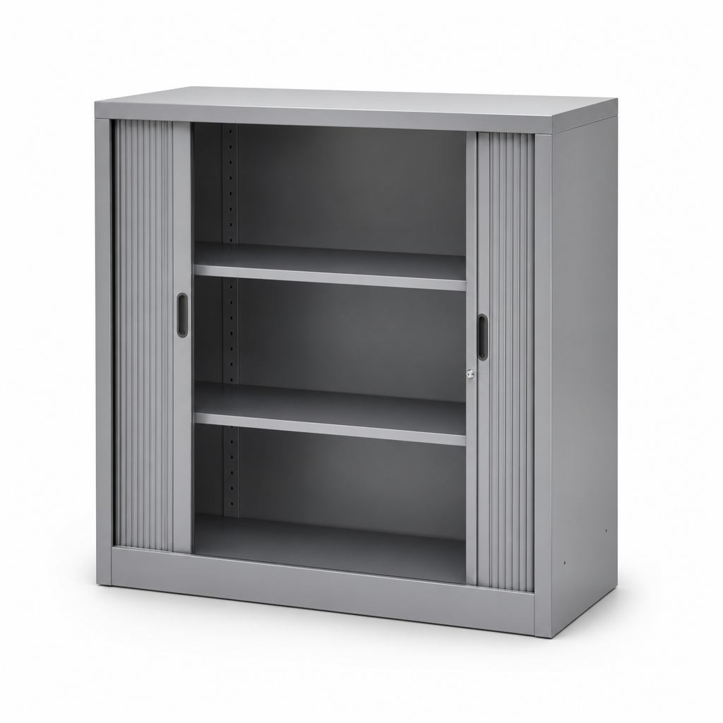 Metal Tambour Door Cupboard with 2 Shelves 1050 x 1200mm