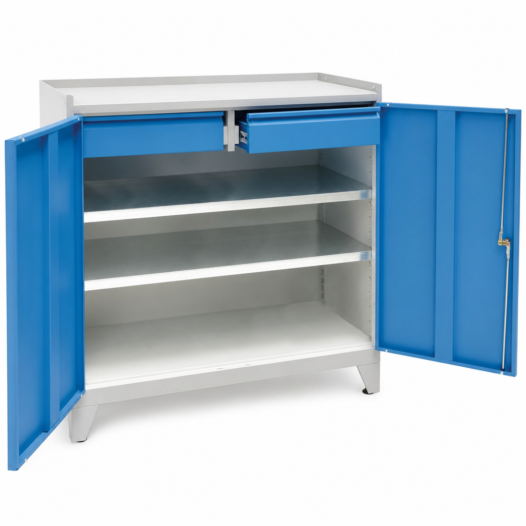 Metal Tool Cupboard on Feet with 2 Drawer Cabinet 1020mm High