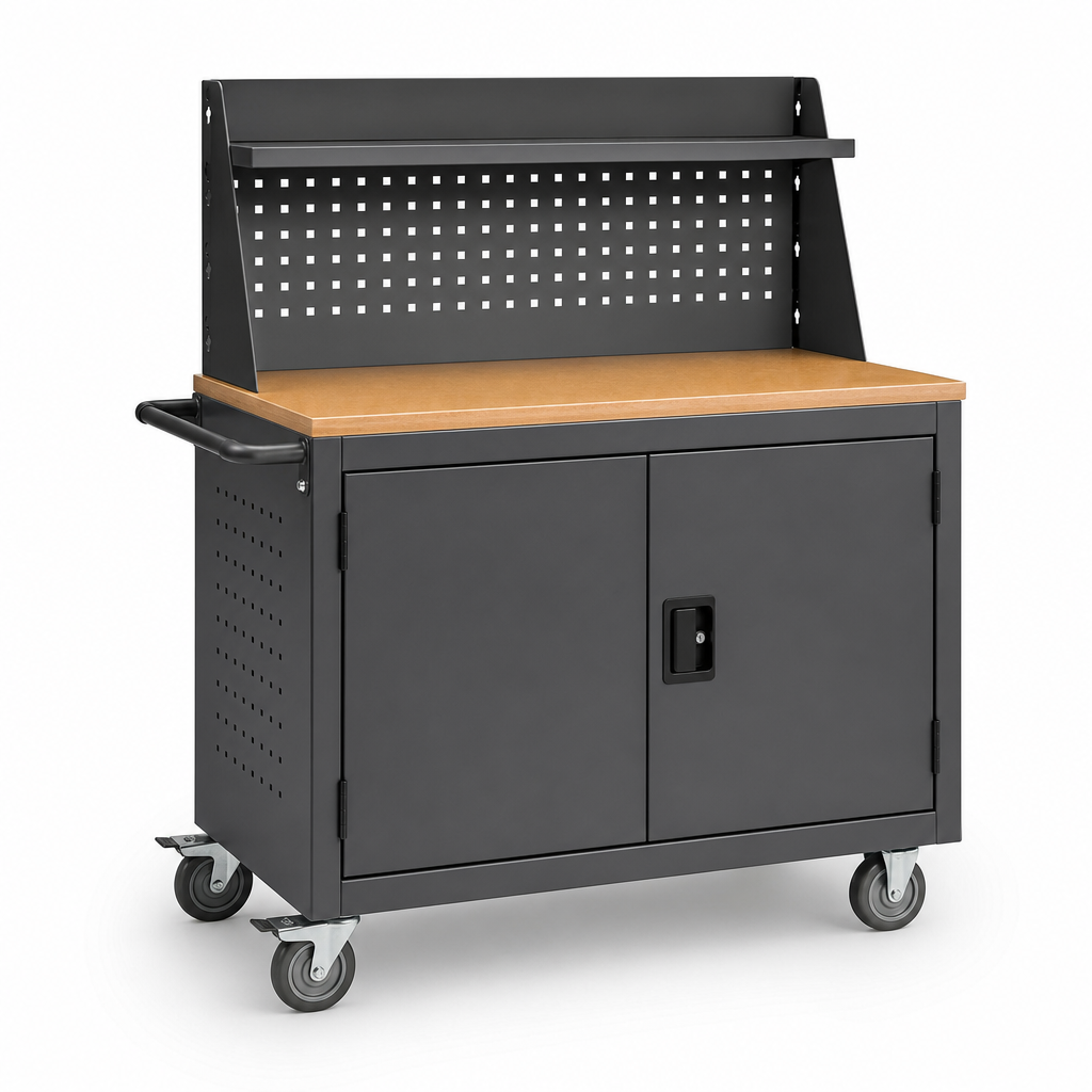 Mobile Maintenance Trolley with Cupboard and Worktop Shelf