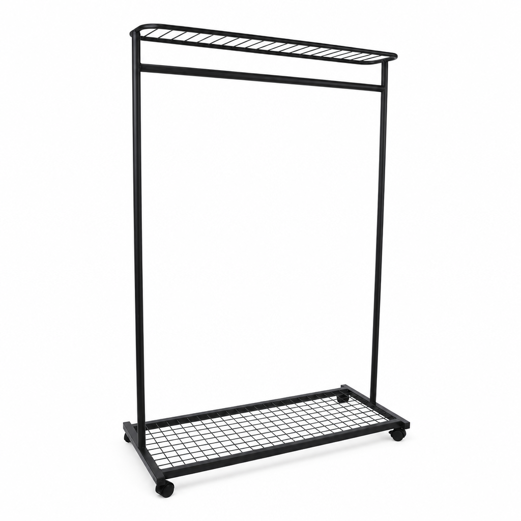 Mobile Metal Coat Rail with Hanging Garment Rack 110cm Wide