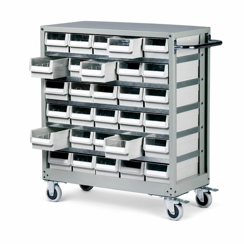 Mobile Small Parts Storage Trolley with 30 Drawers