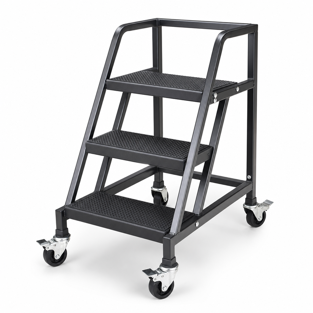 Mobile Steel Kick Step Stools with Anti-Slip Tread