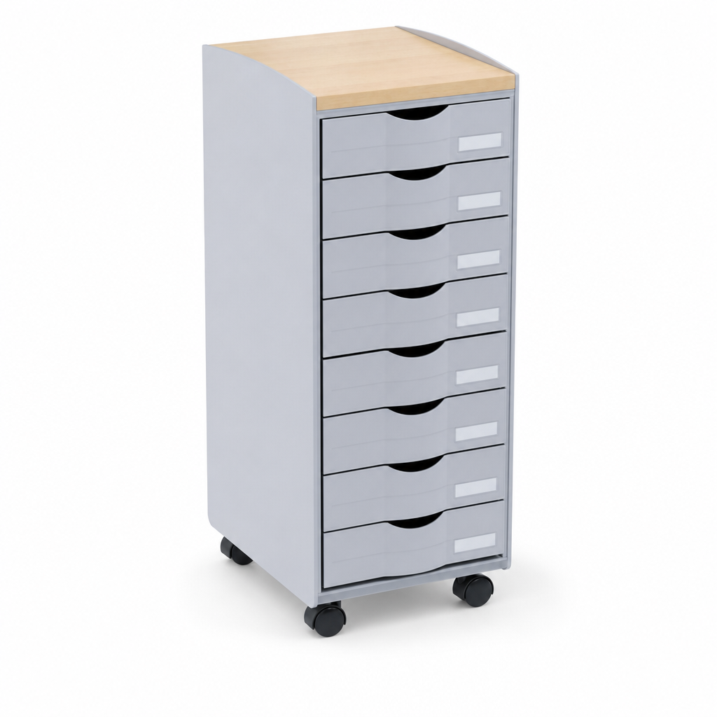 Mobile Storage Trolley with 8 Drawers - Grey