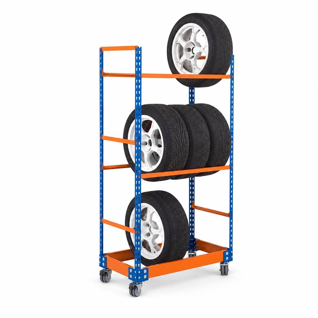 Mobile Tyre Storage Rack with 3 Shelves 1700h x 915w x 455d