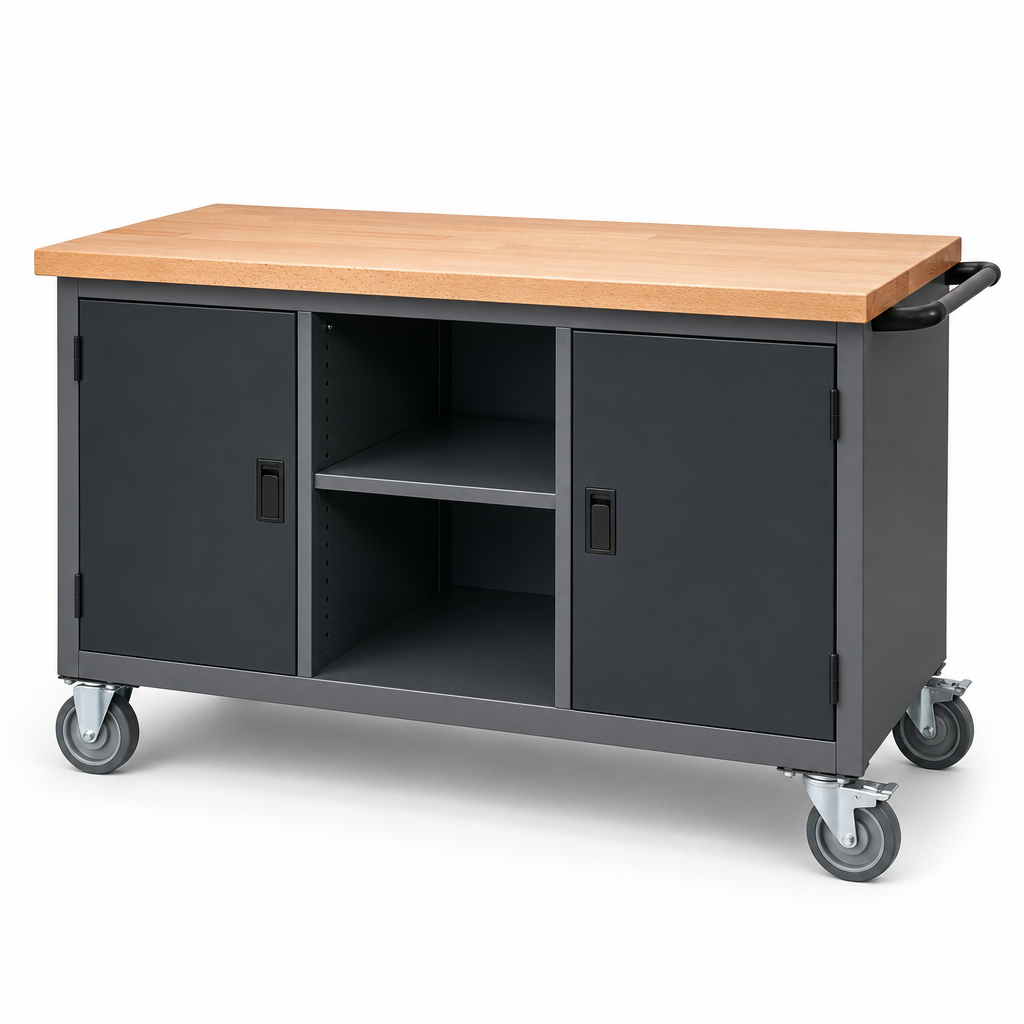Mobile Workbench with Cupboards and Beech or Tray Top