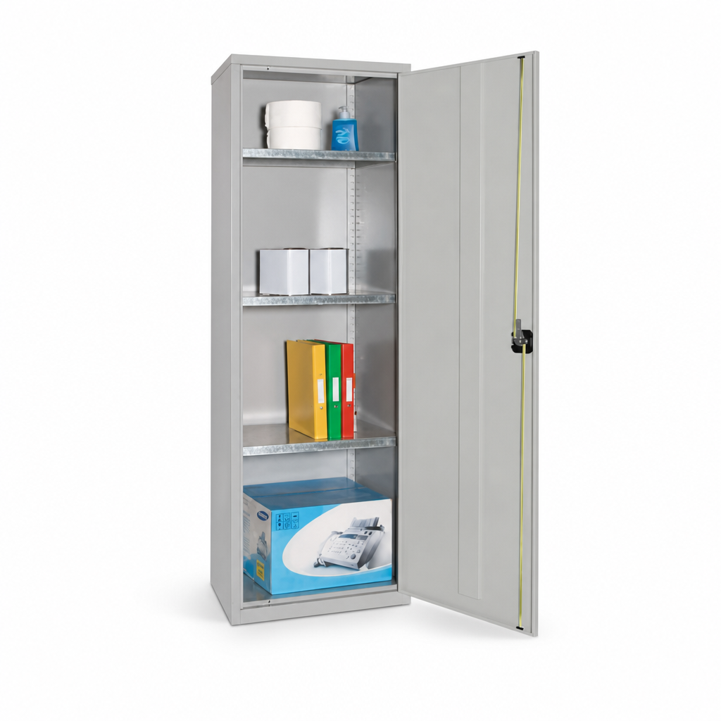 Narrow Lockable Steel Storage Cupboard with 3 Shelves
