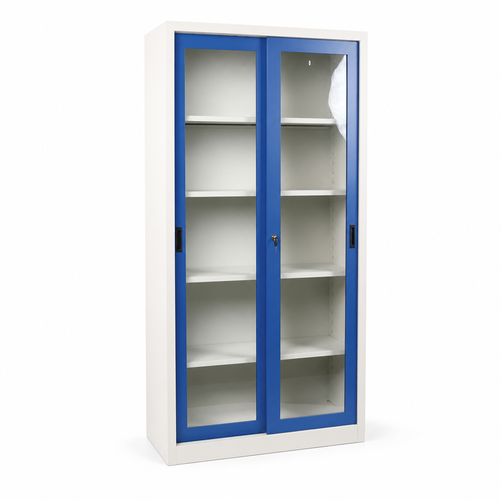 Office Storage Cupboard with Clear Plexiglass Sliding Doors